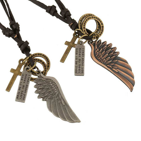 Vintage Wings Leather Cord Necklace